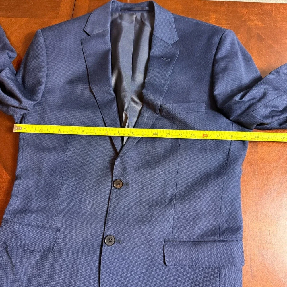 PAUL COSTELLOE Blue‎ Wool 2 Piece Suit 38 Jacket Trousers W 34
